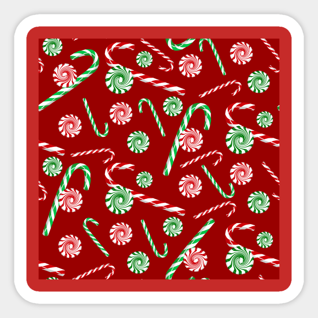 Peppermint dreams on red Sticker by Quick Brown Fox Canada 